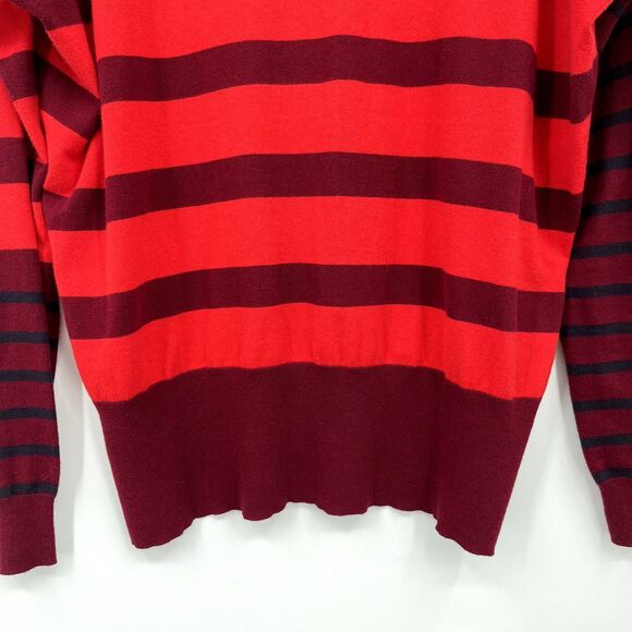 Derek Lam Striped V-neck Sweater in Red, Size XS, Hi-Low Cotton Cashmere - Picture 8 of 11